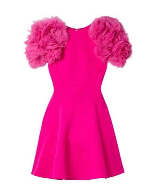 Oscar de la Renta Pink Chiffon-Trimmed Mini Dress