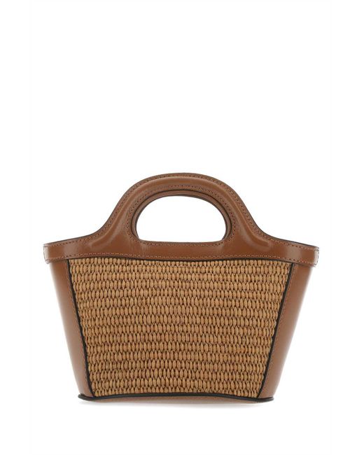 Marni Brown Tropicalia Logo Embroidered Micro Tote Bag