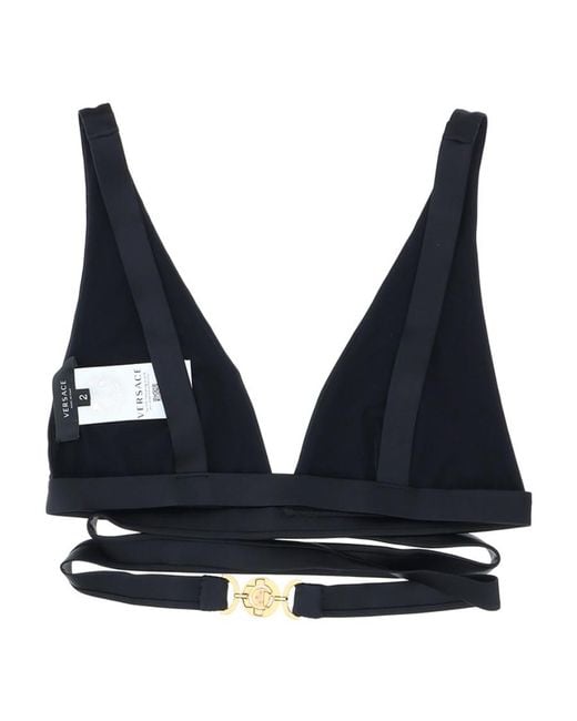 Versace Blue Logo-Embellished Bikini Top
