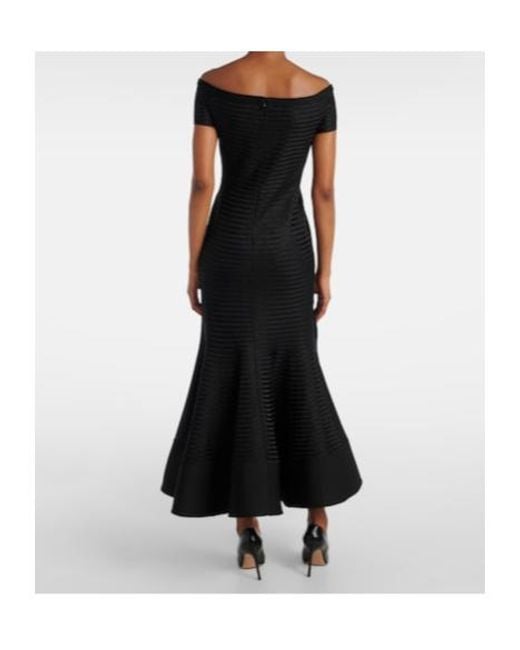 Carolina Herrera Black Off-Shoulder Striped Maxi Dress