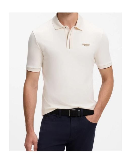 Boss White Zip-Fastening Regular-Fit Polo Shirt for men