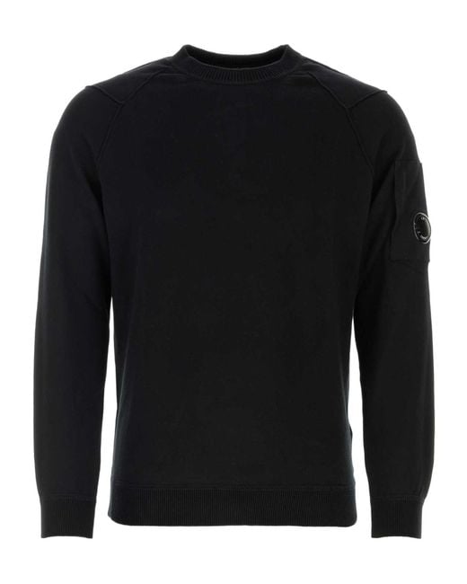 C P Company Black Len-Detailed Sleeved Sweater for men