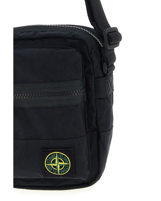 Stone Island Black Logo Badge Crossbody Bag for men