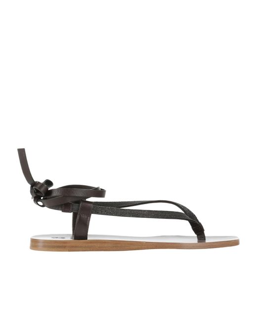 Brunello Cucinelli Brown Leather Flip-Flops