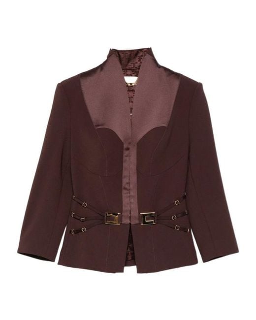 Elisabetta Franchi Brown Buckle-Detail Fitted Jacket