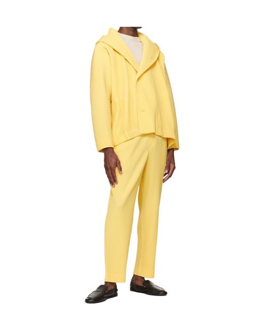 Homme Plissé Issey Miyake Yellow Pleated Casual Pants for men