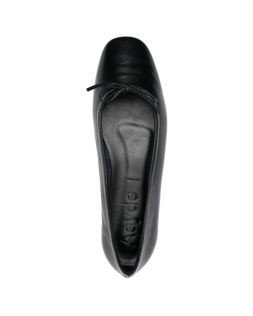 Aeyde Black Bow-Detail Suede Ballerina Shoes