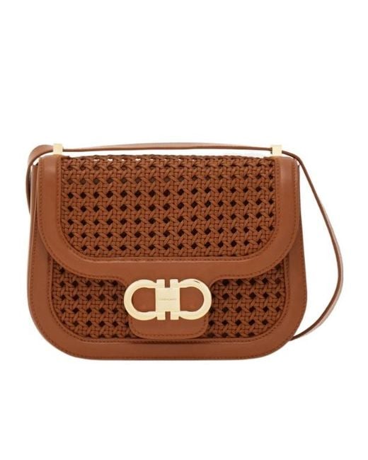Ferragamo Brown Double Gancini North-South Crossbody Bag (Xs)