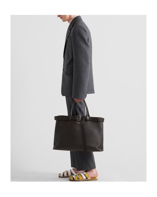 Prada Black Buckle Leather Bag With Belt for men
