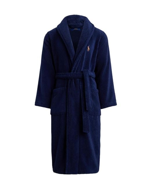 Polo Ralph Lauren Blue Embroidered Logo Belted Dressing Gown for men