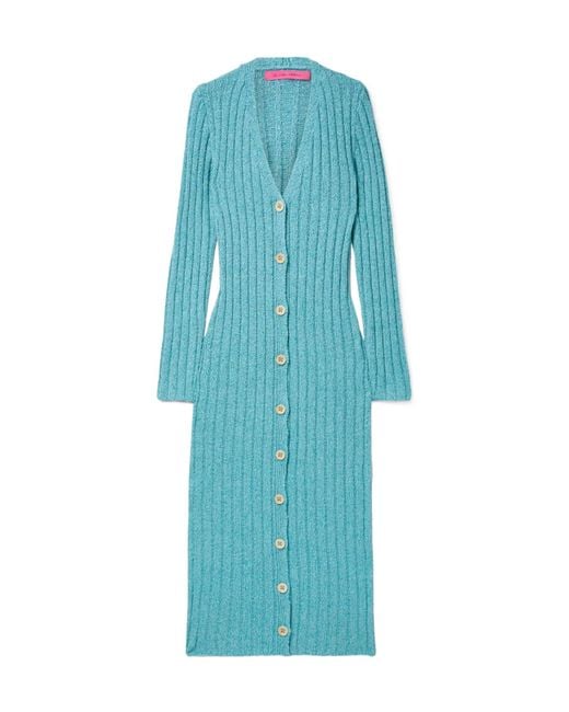 The Elder Statesman Blue Ribbed Midi Dress