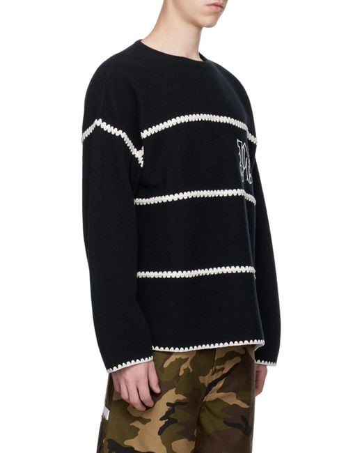 Palm Angels Blue Logo Intarsia-Knit Jumper for men