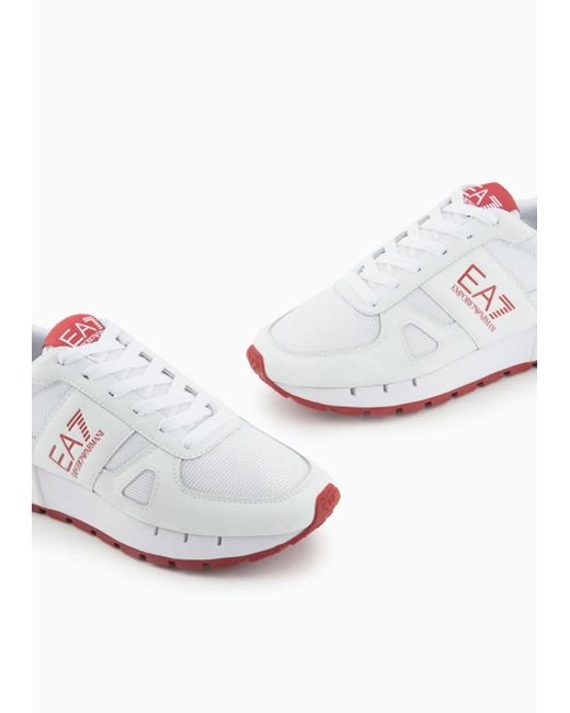 EA7 White Round Toe Sneakers for men