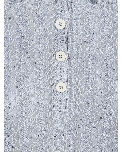 Eleventy Blue Open Knit Polo Knitted Top