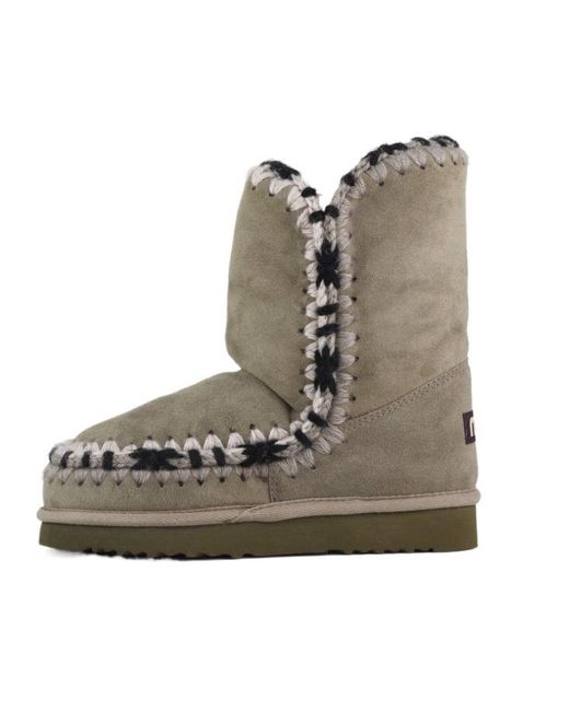 Mou Brown Constrast-Stitching Moccasin Boots