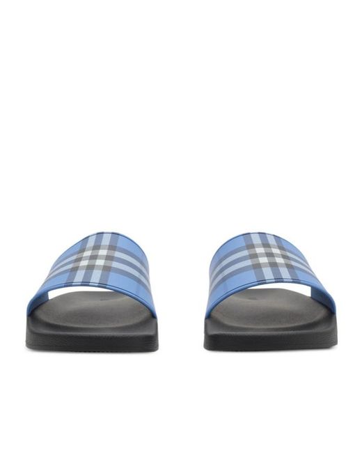 Burberry Blue Checked Slip-On Slides for men