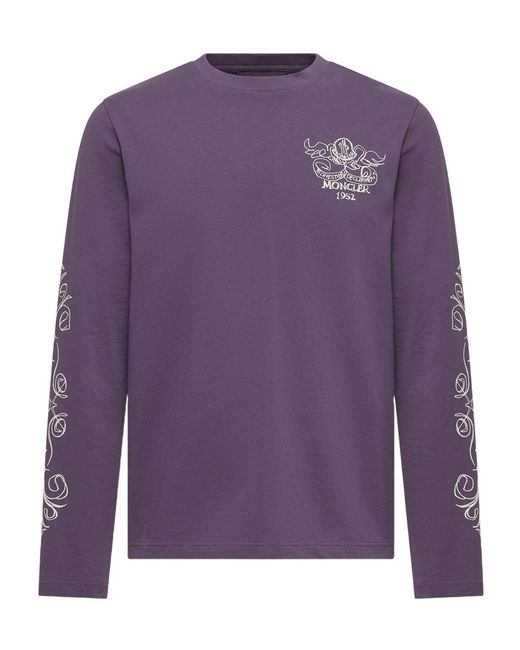 Moncler Purple Logo Motif Cotton Long Sleeve T-Shirt for men