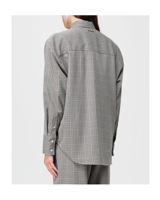 MSGM Gray Long Sleeved Checked Embellished Shirt