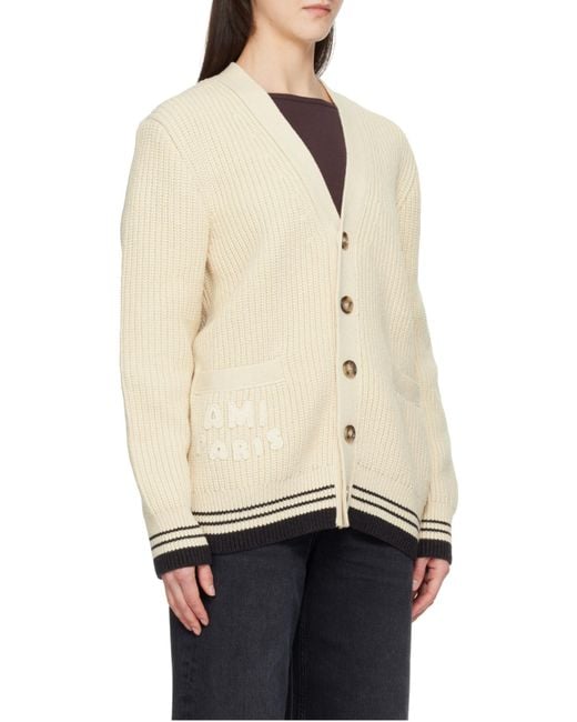 AMI Natural V-Neck Long Sleeved Cardigan
