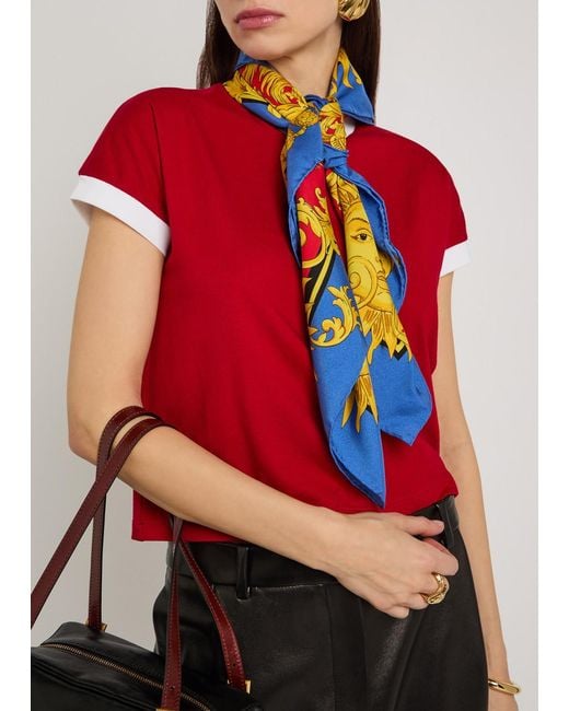 Versace Red Foulard Printed Silk Twill Scarf