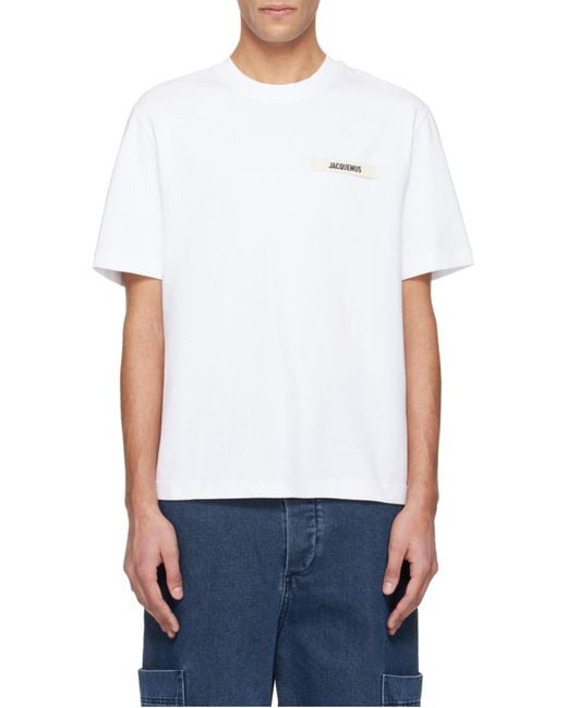 Jacquemus White Logo Patch Crew Neck T-Shirt for men