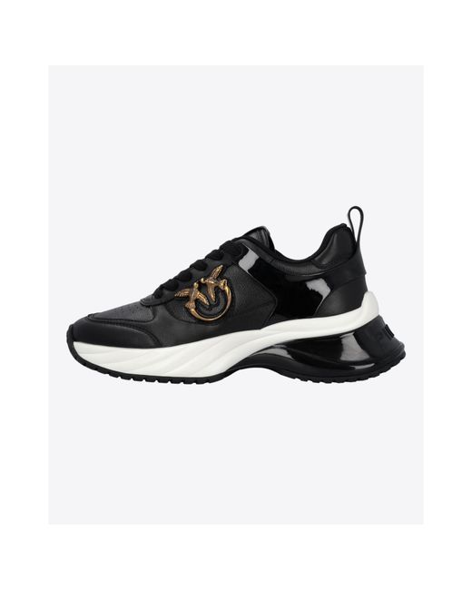 Pinko Black Logo Plaque Round Toe Sneakers