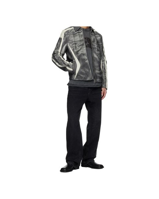 DIESEL Gray L-Amar-Enbi Leather Jacket for men
