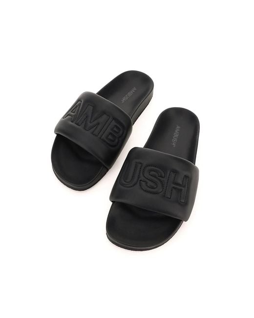 Ambush Black Quilted Lettering Logo Slides