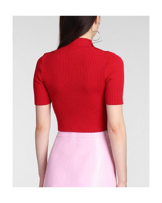 Courreges Red Courrèges Ribbed Knit Cropped Jumper
