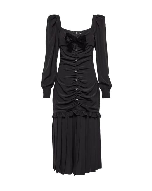 Alessandra Rich Black Ruched Silk Midi Dress