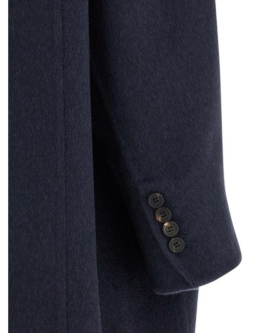 Brunello Cucinelli Blue Double-Breasted Long-Sleeve Coat