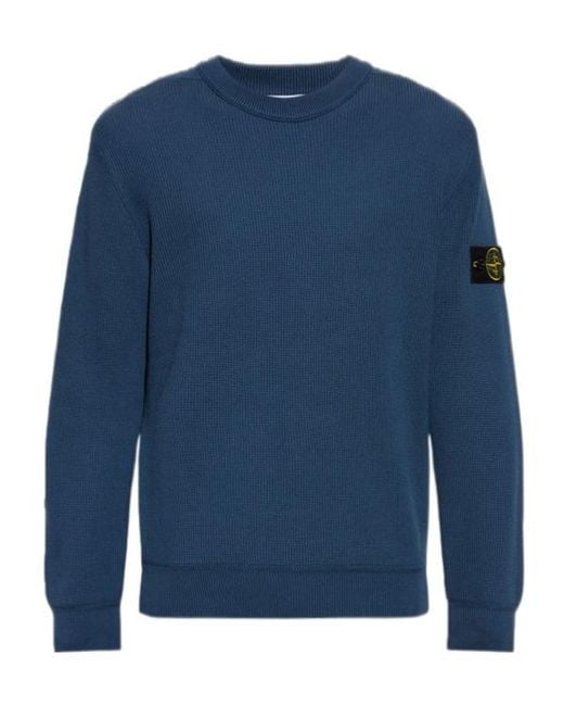 Stone Island Blue Long Sleeve Logo Patch Sweatshirt for men
