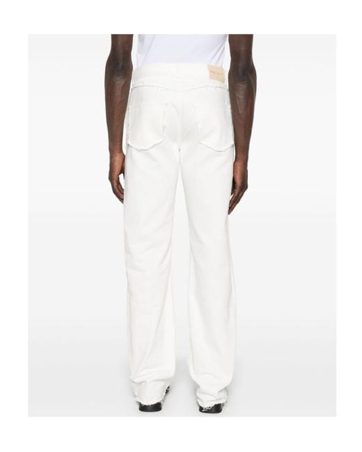 McQueen White Straight-Leg Frayed-Edge Jeans for men