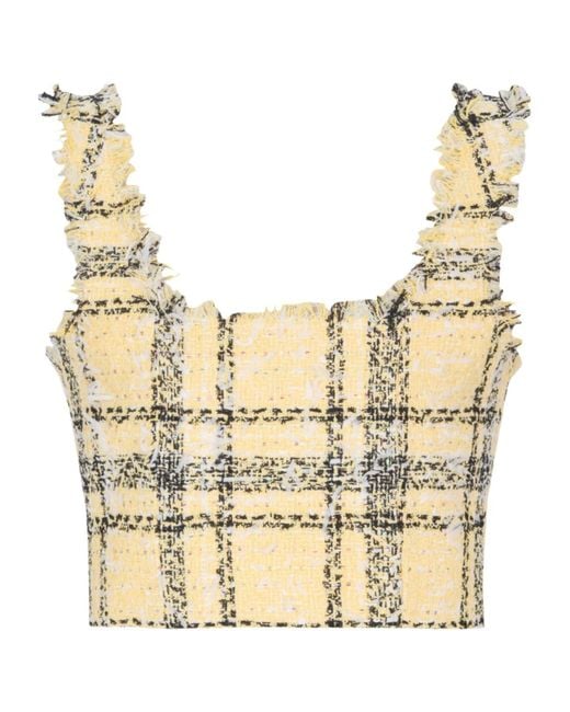 Balmain Metallic Glitter Plaid Tweed Cropped Top