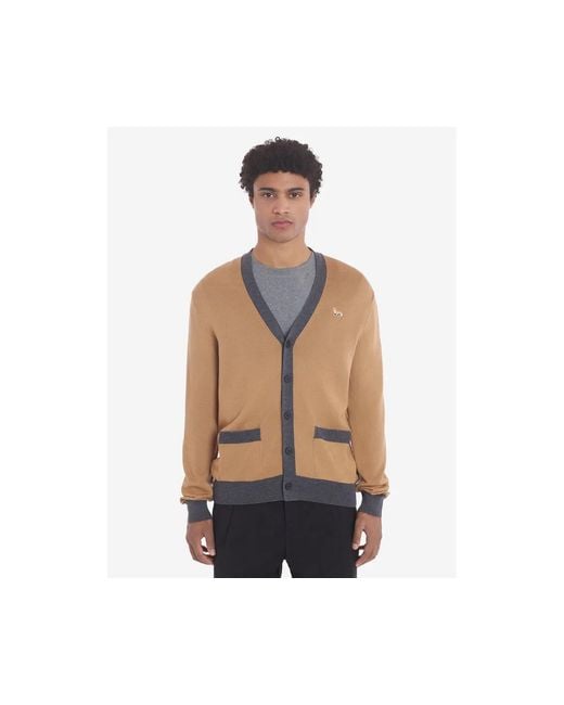 Maison Kitsuné Brown Maison Kitsuné Baby Fox-Patch Button-Up Cardigan for men