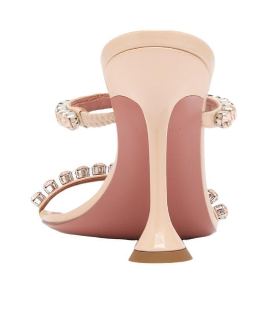 AMINA MUADDI White Gigi Slipper 95 Pearly Champagne Patent And Quartz Crystals