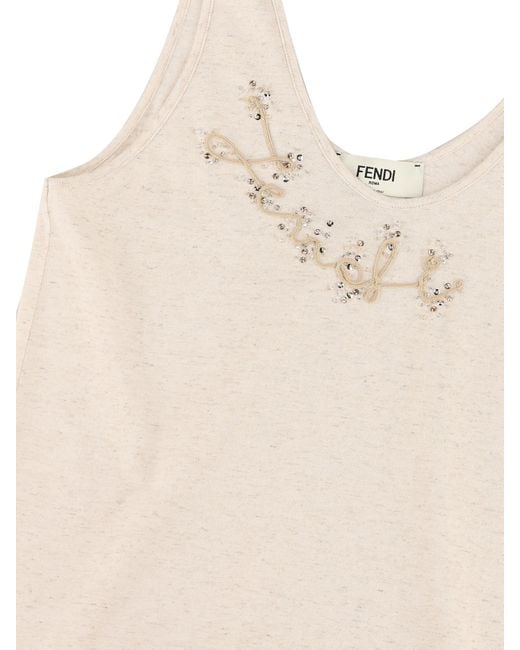 Fendi Natural Logo Detailed Embellished Tank Top