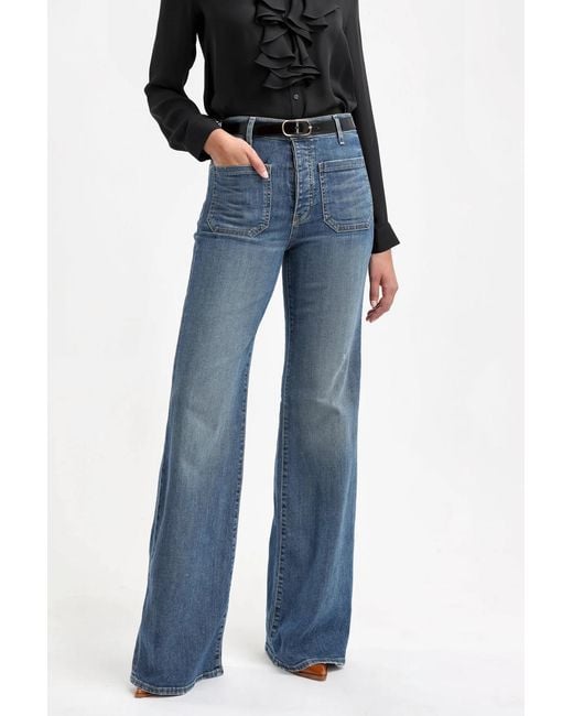 Nili Lotan Blue Mid-Rise Wide-Leg Trousers