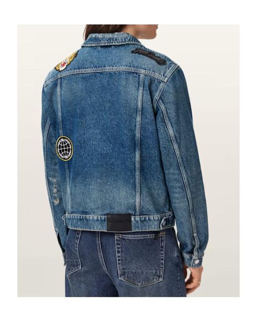 AllSaints Blue Exile Slim Fit Denim Patch Jacket for men