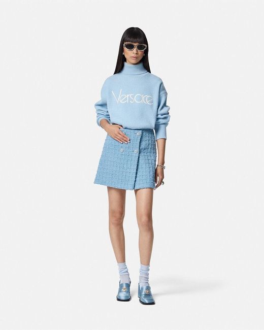 Versace Blue High-Waist Tweed Mini Skirt