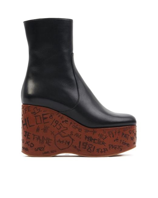 Chloé Brown Maxime Wedge Ankle Boot 100% Calf-Skin Leather
