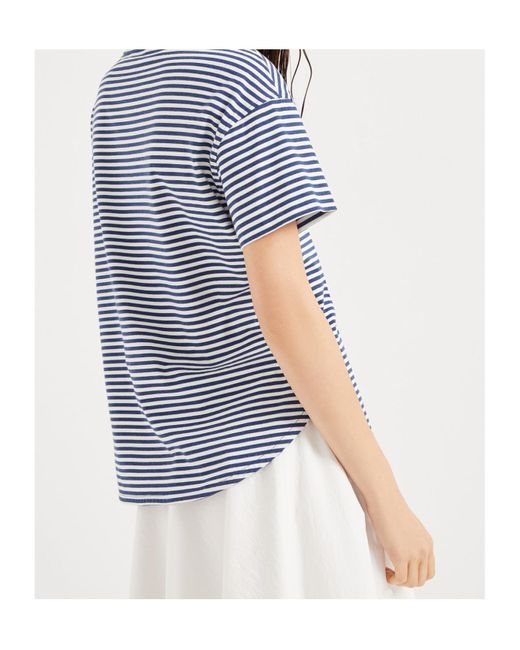 Brunello Cucinelli Blue Striped Crewneck T-Shirt