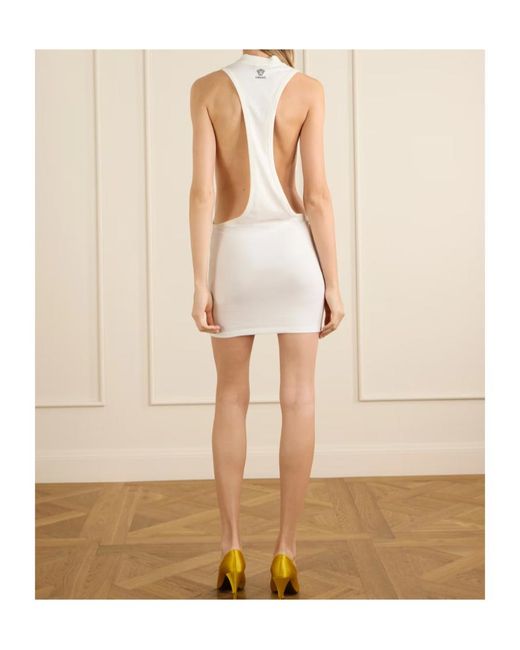 Versace White Embroidered Cotton-Jersey Tank Mini Dress