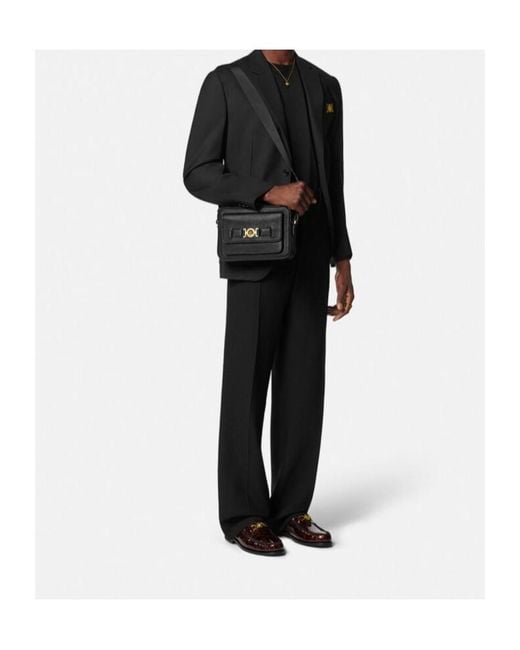 Versace Black Logo-Printed Zipped Crossbody Bag for men
