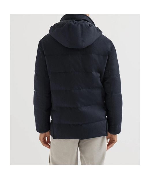 Brunello Cucinelli Blue Quilted Hooded Jacket for men