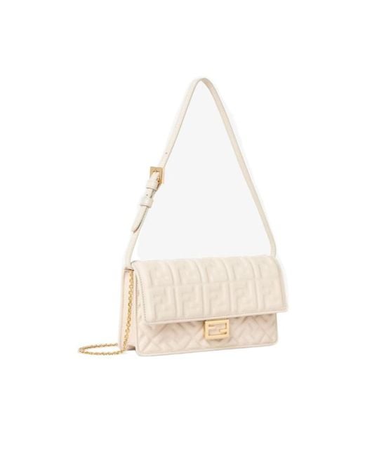 Fendi White Baguette Compact Chained Wallet