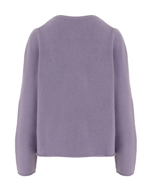 Allude Purple Ribbed Crew Neck Knitted Sweater