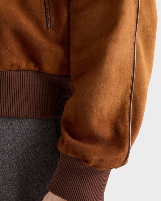 Prada Brown Logo Detailed Zip-Up Jacket for men
