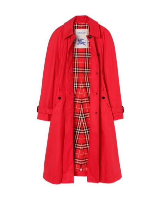 Burberry Red Long Gabardine Ellingham Fit-And-Flare Car Coat
