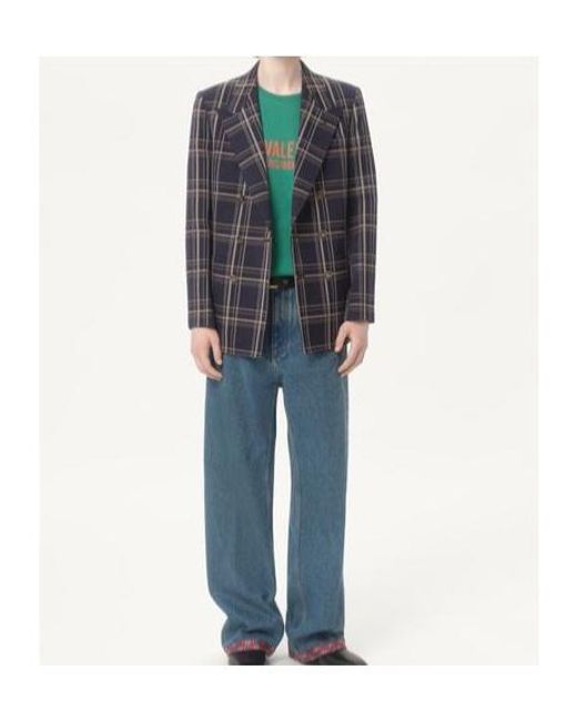 Valentino Blue Checked Double-Breasted Blazer for men
